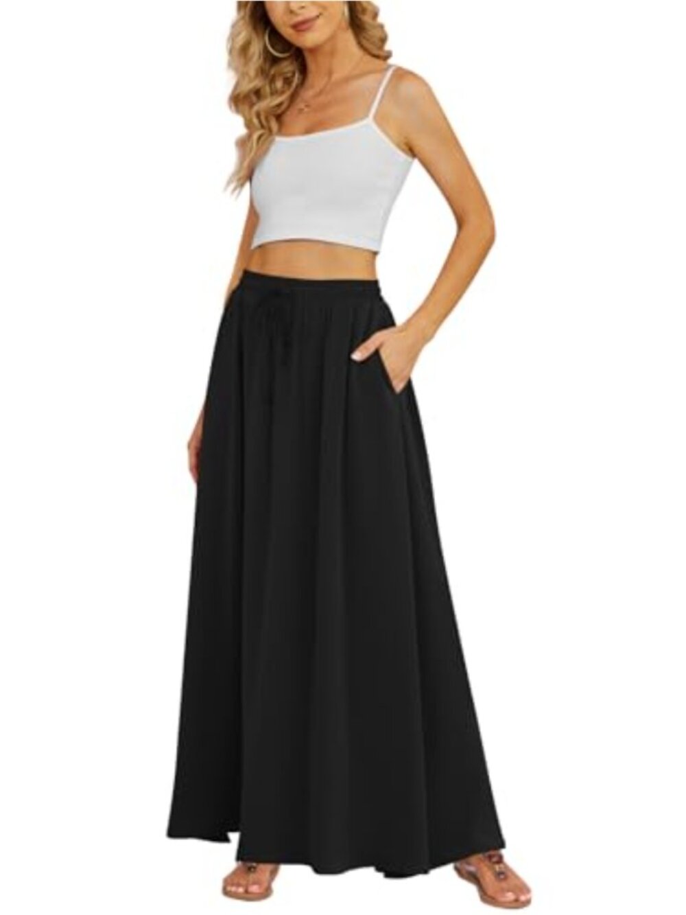Flowy High Waisted Maxi Skirt with Pockets Pleated Chiffon